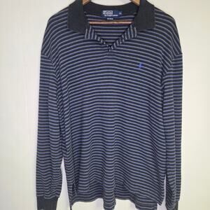 Vintage Polo By Ralph Lauren Blue Gray Striped Collared Shirt Long Sleeve XL